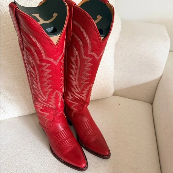 Tecovas Red Leather Heeled Boots - Picture 2 of 7